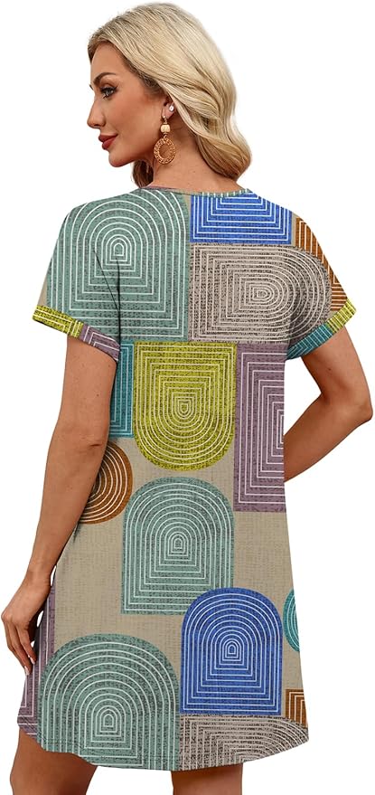 WIHOLL Summer Dresses for Women with Sleeves Midi Dress Button Down Beach Vacation Casual Dresses Fashion Clothing