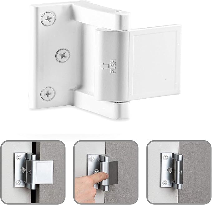 Berlin Modisch Door Lock Reinforcer Privacy Door Latch for in-Swinging Doors Extra High Resistance Home Door Security Lock White Finish