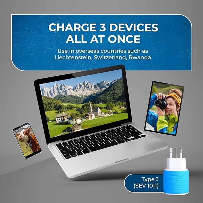OREI Type J Adapter Switzerland – US to Switzerland Plug Adapter with 2 USB Ports – CE Certified & RoHS Compliant Switzerland Travel Plug Adapter