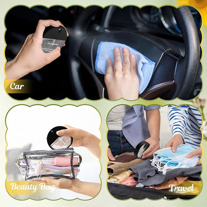 3 Pcs Power Mist Hydrating Hand Sanitizer Spray Bulk Travel Size Refreshing Hand Sanitizer 1.2 Fl. oz Round Spray Bottle Eucalyptus Sandalwood Bergamot Scent for Men Daily Personal Use Gifts