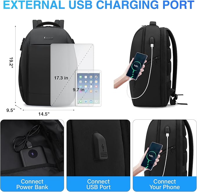 Laptop Backpack for Men,17.3 Inch Professional Backpack for Travel Carry on Flight Approved,Anti Theft Backpack with Lock and USB Charging Port(Black)