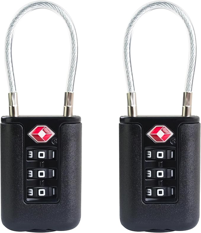 TSA Locks for Luggage, Small Padlock Combination, Luggage Locks TSA Approved, Combo Padlock with Code, for Suitcase, Gym Locker, Gun Case, Travel Backpack, Bag Zipper, Box (Black+Black)
