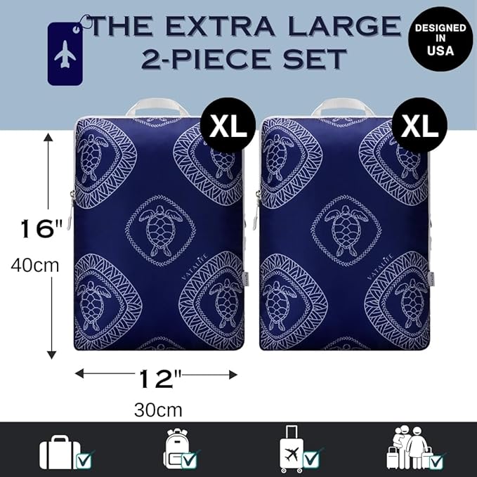 Extra Large Compression Packing Cubes for Checked Luggage, Lightweight Suitcase Organizers & Space Saver Bags - Travel Cubes for Packing - Travel Essentials - 2 Piece Set, Size XL - Blue Turtle