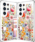 Compatible with Samsung Galaxy S24 Ultra Case Card Holder for Women Cute Design,Wallet Phone Cases Transparent Cool Kawaii Protective (Clear Flowers Lily Girly Florals)