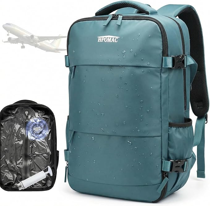 Vacuum Compression Backpack, Carry-On Size Travel Backpack with Vacuum System and Pump, Expands to 40L Packing Capacity, Fits 17” Laptop & 2–5 Days of Clothes, Water-Resistant Compression Backpack