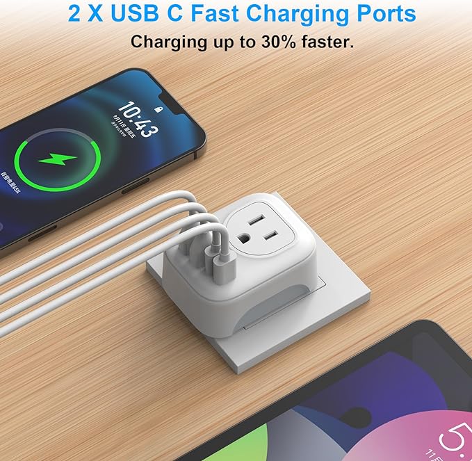 European Travel Plug Adapter, International Plug Adapter with 2 AC Outlets 4 USB Ports(2 USB C), Type C Europe Power Plug Charger for US to Europe EU France Spain Germany Iceland Italy
