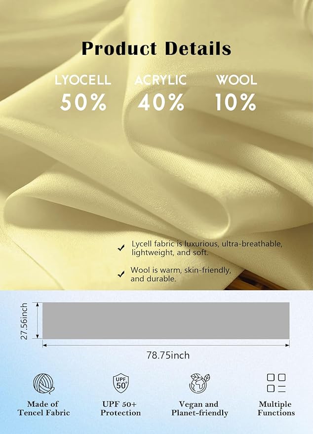 Women's Wool Blend Travel Scarf Lightweight Breathable Wrap Pashmina Airplane Blanket Shawl