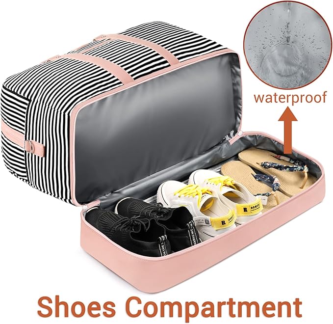 Weekender Bag for Women, Large Overnight Bag Canvas Travel Duffel Bag Carry On Tote with Shoe Compartment 21" 3Pcs Set