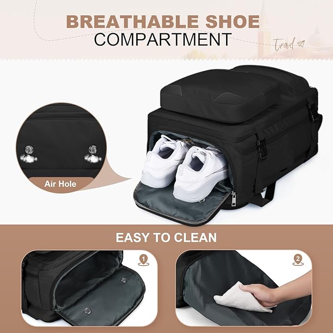 Maelstrom Travel Backpack for Women Men,35L Waterproof Laptop Backpack Fits 17-Inch Laptop, Gift for School Work Backpack with Detachable Crossbody Bag & Shoe Compartment (Black, Large-Upgrade)