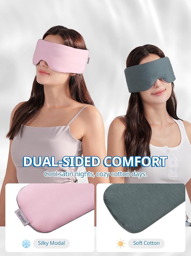 SARISUN Sleep Mask,Eye Masks for Sleep,Dual-Side Blackout Eye Covers for Side Sleeper,No Strap Designed, Adjustable Band, Pressure-Free, Wrapped Around, for Women/Men/Nap/Travel/Yoga - Black