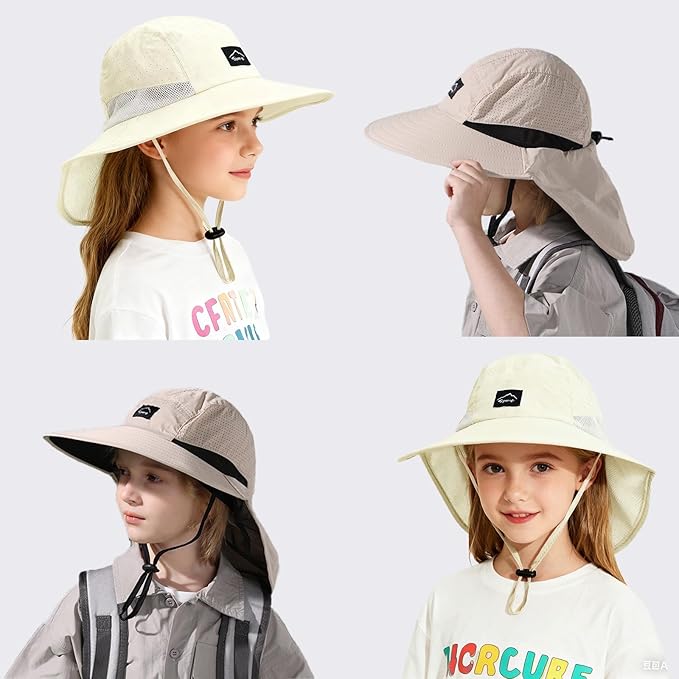 Outdoor Kids Sun Hat with Neck Flap UPF 50+ Quick Dry Beach Hats for Baby Boys Girls Age 2-12 Years Adjustable