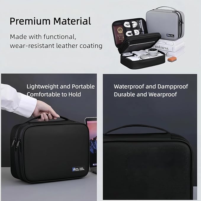 Electronics Organizer Travel Case,Cord Organizer Travel, Double-Layer Cable Organizer Bag, Tech Pouch Accessories Carry Storage For Phone, Cables, Airpods, USB, Sd Card,Essentials (Black)