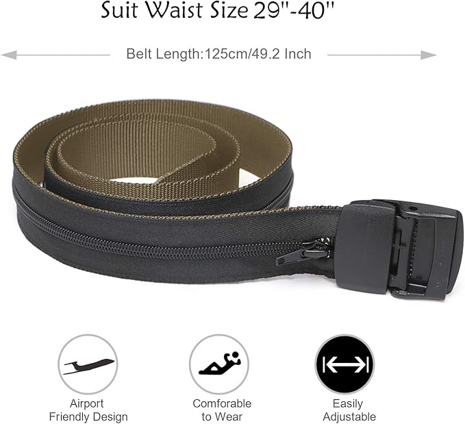 SUOSDEY Travel Money Belt, Nylon Hidden Money Pocket Belt with Plastic Buckle