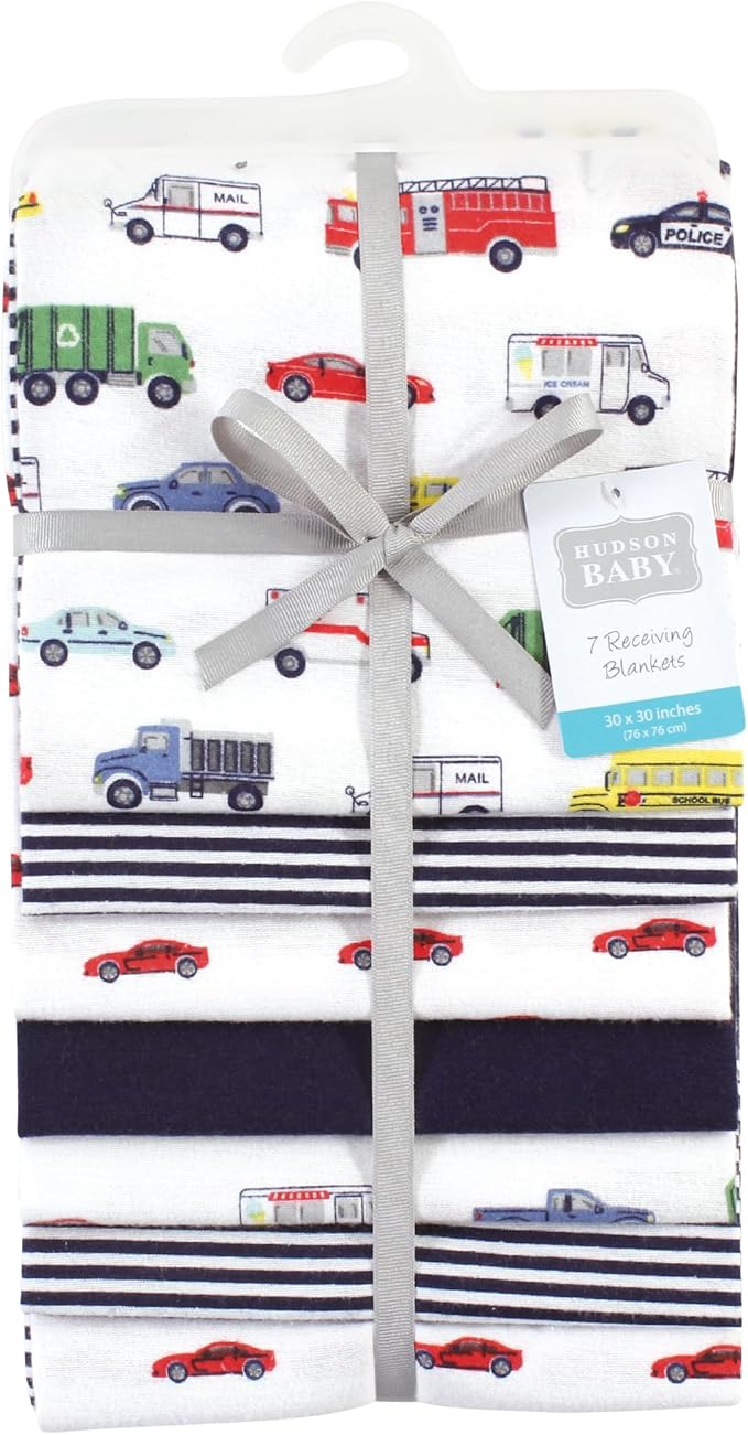 Hudson Baby Unisex Baby Cotton Flannel Receiving Blankets Bundle, Going Places, One Size
