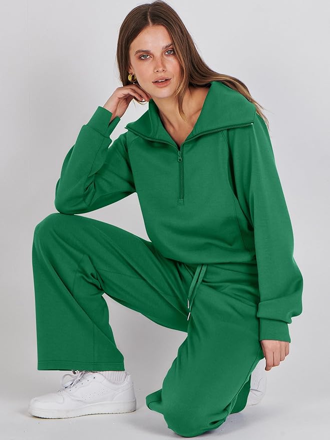 ANRABESS Women 2 Piece Outfits 2025 Fall Fashion Airport Wide Leg Pants Lounge Set Leisure Travel Vacation Clothes Sweatsuits
