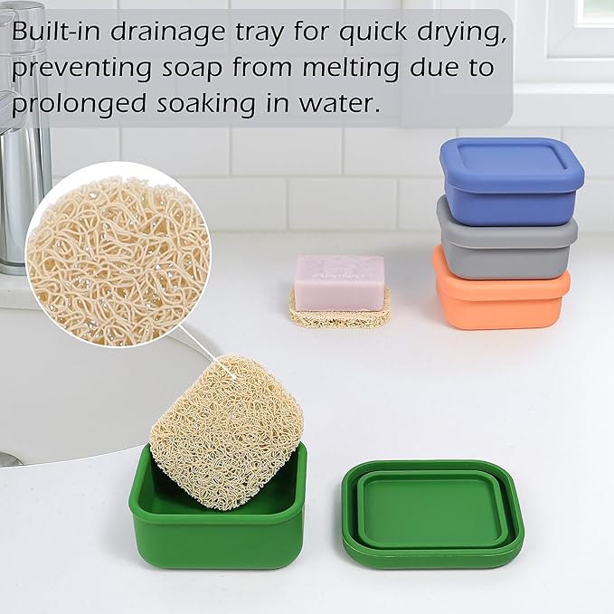AIDIMMING Small Silicone Travel Soap Case with Drainage Mat - 100% Leakproof Bar Soap Holder for Gym, Camping - Fits Kitsch Shampoo Bars & 3.75oz Dove Soap - Portable, Shatterproof Box (Deep Green)