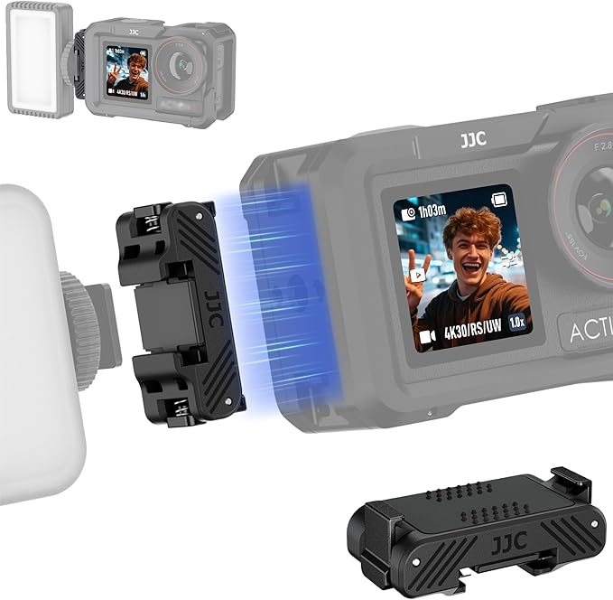 JJC Osmo Action Cold Shoe Expansion Kit for DJI OSMO Action 5 pro 4 3, Quick-Release Cold Shoe Extension Adapter Claw Ports Compatible with Action5, Heavy Duty Nylon Hot Shoe Mount Base Bracket