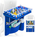 Adjustable Kids Airplane Tray Cover with Pocket Organizer, Snack & Toy Pockets, Toddler Airplane Travel Essentials, Travel Tray for Plane Train, Clear Touch Tablet Pocket, Carrying Strap, Plane Print