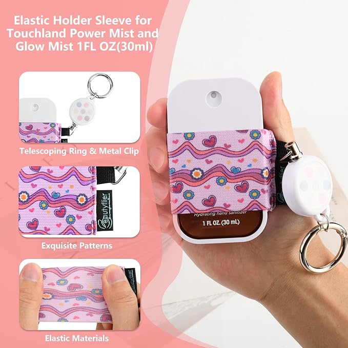Beautyflier Pack of 4 Elastic Sleeve for Touchland Power Mist and Glow Mist 1FL OZ Hand Sanitizer Spray