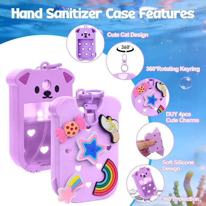 Mity rain Hand Sanitizer Spray Case Compatible With Touchland, Cute Silicone Hand Sanitizer Holder Keychain with 4 Charms, Portable Refillable Sanitizer Accessory, Gift for Women And Teens