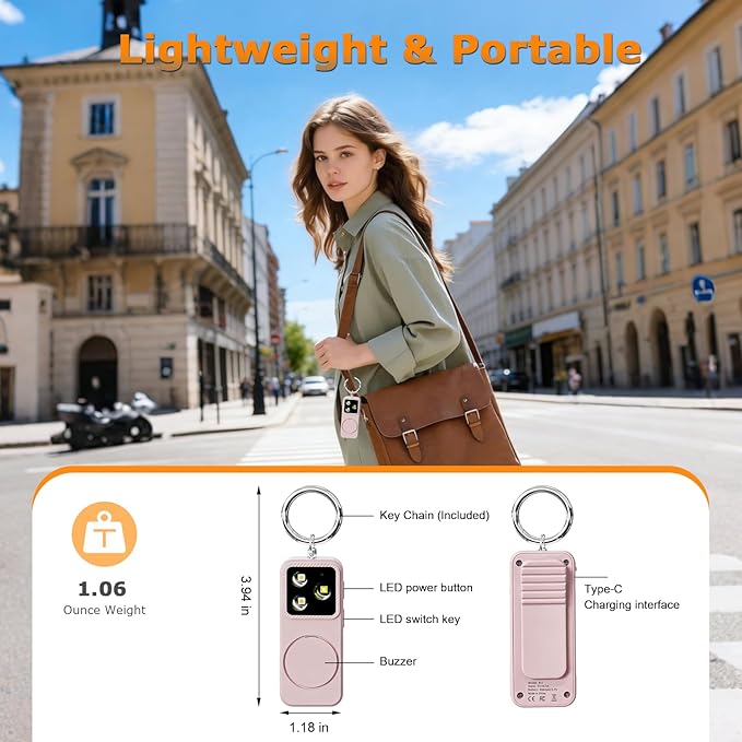 Keychain Personal Safety Alarm for Women, Rechargeable 150dB Alarm with Strobe Light, Pull Pin Emergency Siren for Walking, Running, Night Out, Parking Lots, Travel and Everyday Carry