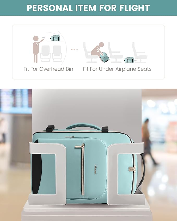 LOVEVOOK Travel Backpack for Women & Men 50L,Airline Approved Carry On Backpack Travel Essentials,TSA Carry on Luggage,Waterproof Personal Item Travel Bag,Suitcase with 3 Packing Cube,Mint green-Black