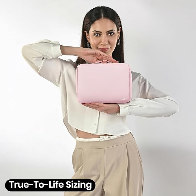 KAZAY Hanging Toiletry Bag with TSA Approved Detachable Pouch, Travel Toiletry Bag, Water Resistant, Premium Nylon, Travel Size Toiletries, Cosmetic Bag, Makeup Bag (Pink)