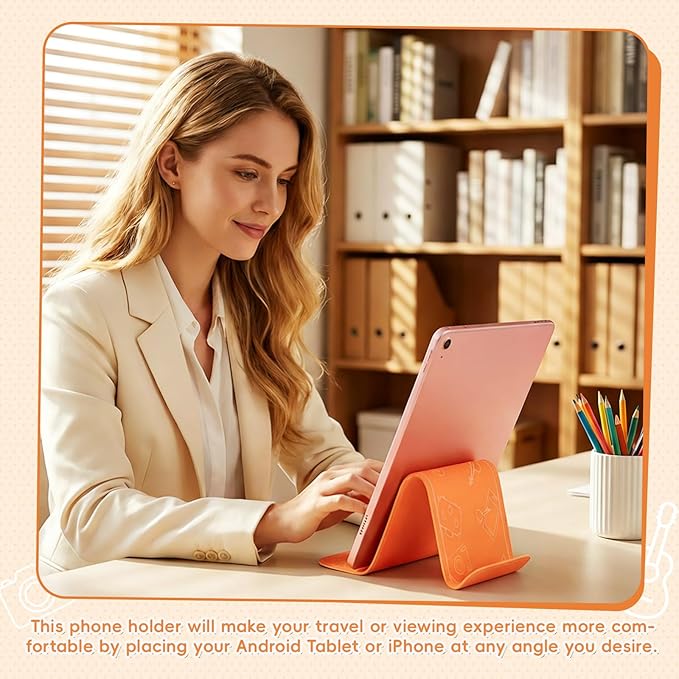 Airplane Phone Holder, Travel Essentials Flexible Phone Holder, Folding Cellphone Stand for Desk, Bed, Office, Treadmill - Airplane Gadgets for Long Travel Accessories(Orange)