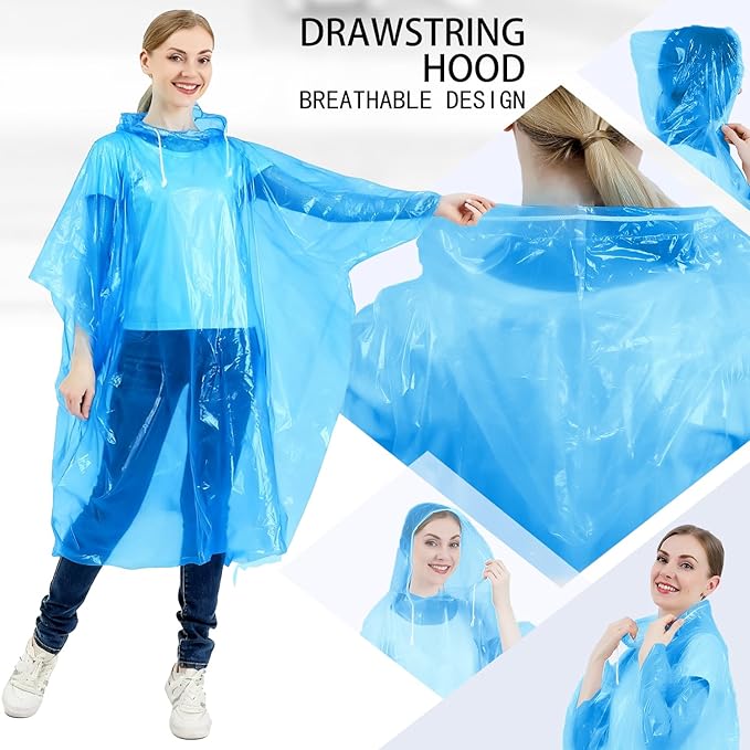 Disposable Rain Ponchos for Kids 6 Pack/Adults 10 and 6 Pack/Ponchos Family 6 Pack Extra Thicker Emergency Ponchos