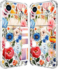 Compatible with iPhone 17 Air Case Card Holder for Women Cute Design,Wallet Phone Cases Transparent Cool Kawaii Protective (Clear Flower Art Rose Peony)