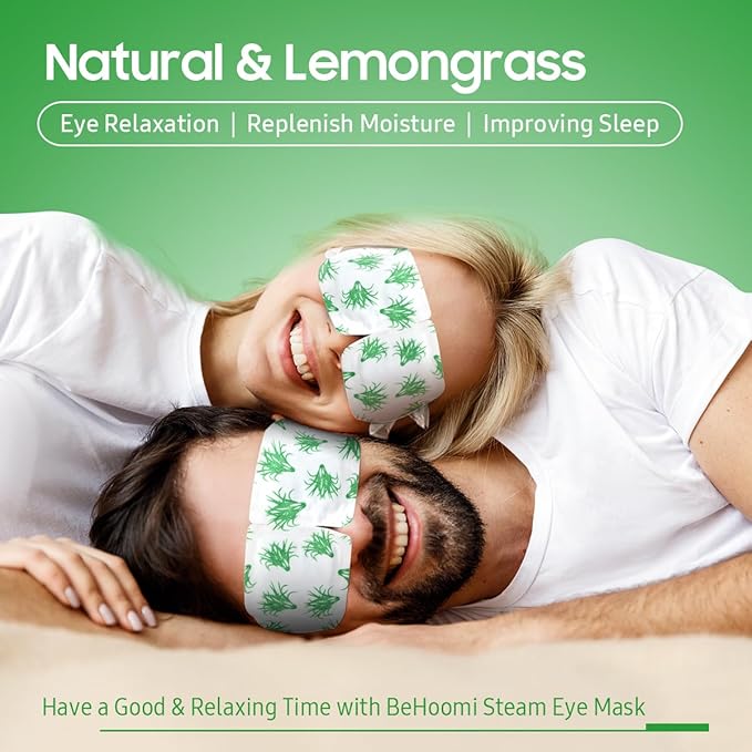 BeHoomi Steam Eye Mask, 10Packs Heated Eye Mask, Self Heating Disposable SPA Warm Compress for Eyes Sleep Mask, Travel Essentials & Relaxation Gifts for Women, Mothers Day Gifts (Lemongrass)