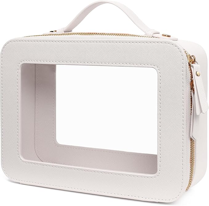 LETGO Clear Makeup Bags - TSA Approved Toiletry Bags with Zipper, Makeup Organizer for Carry-on Travel Essentials, Cosmetic Bags for Women & Men (Large White)