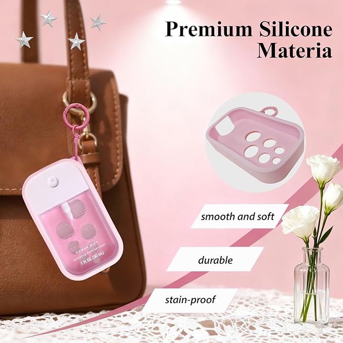 Silicone Case for Touchland Hand Sanitizer Spray 1 fl oz,Protective Case with Dual Keychains and Back Hole Design,Portable Hand Sanitizer Holder Keychain for Daily Outings, Travel & More (Pink)