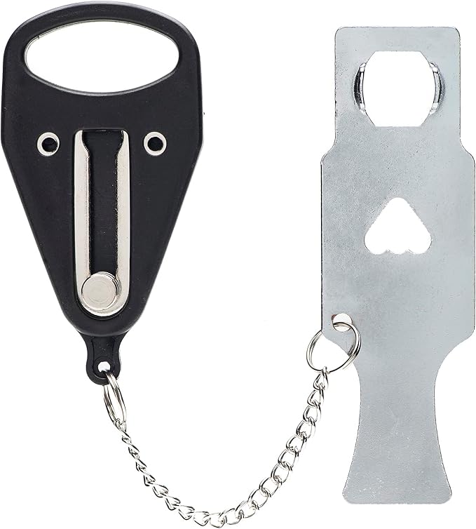 Portable Door Lock for Women & Travel Safety - Heavy Duty Portable Lock Perfect for AirBnb's, Hotels, Apartments, Hostels, Dormitories (Black, Single Hole)