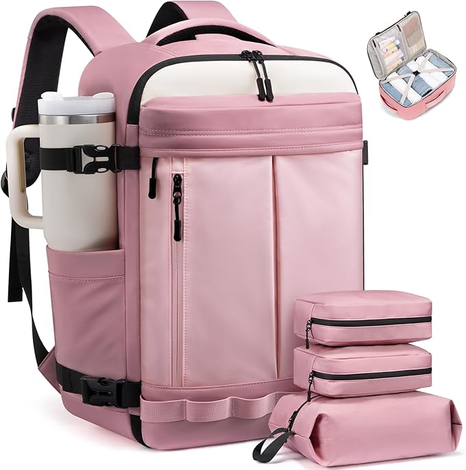 LOVEVOOK 40L Travel Backpack for Women, Airline Approved Carry On Luggage with 3 Cubes Accessories, TSA Personal Item Travel Cruise Essentials, Waterproof Weekender Overnight Bags fits 17" Laptop