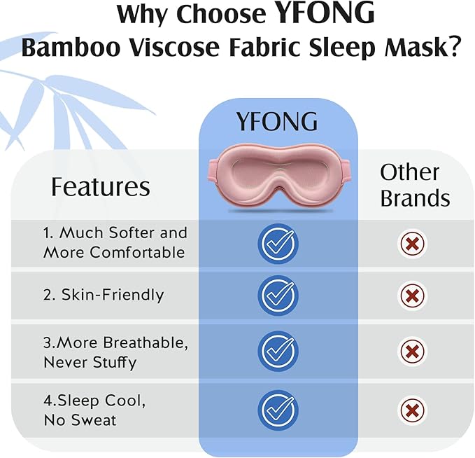 YFONG Sleep Mask for Lash Extensions, Bamboo Viscose & 100% Blackout Eye Mask for Sleeping Women Men, Soft 3D Contoured Zero Eye Pressure Blindfold for Travel, Breathable & Adjustable Eye Cover, Pink