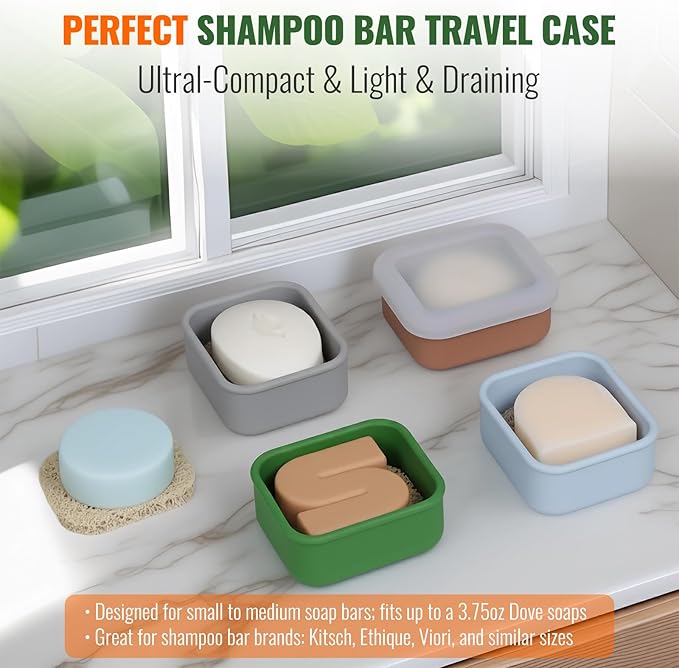 AIMAIAIMAI Shampoo Bar Travel Case Compatible with Kitsch, Leakproof Silicone Small Travel Soap Case with Draining Pad, Portable Soap Container for Gym & Camping, 1 Pack (Mint Green)