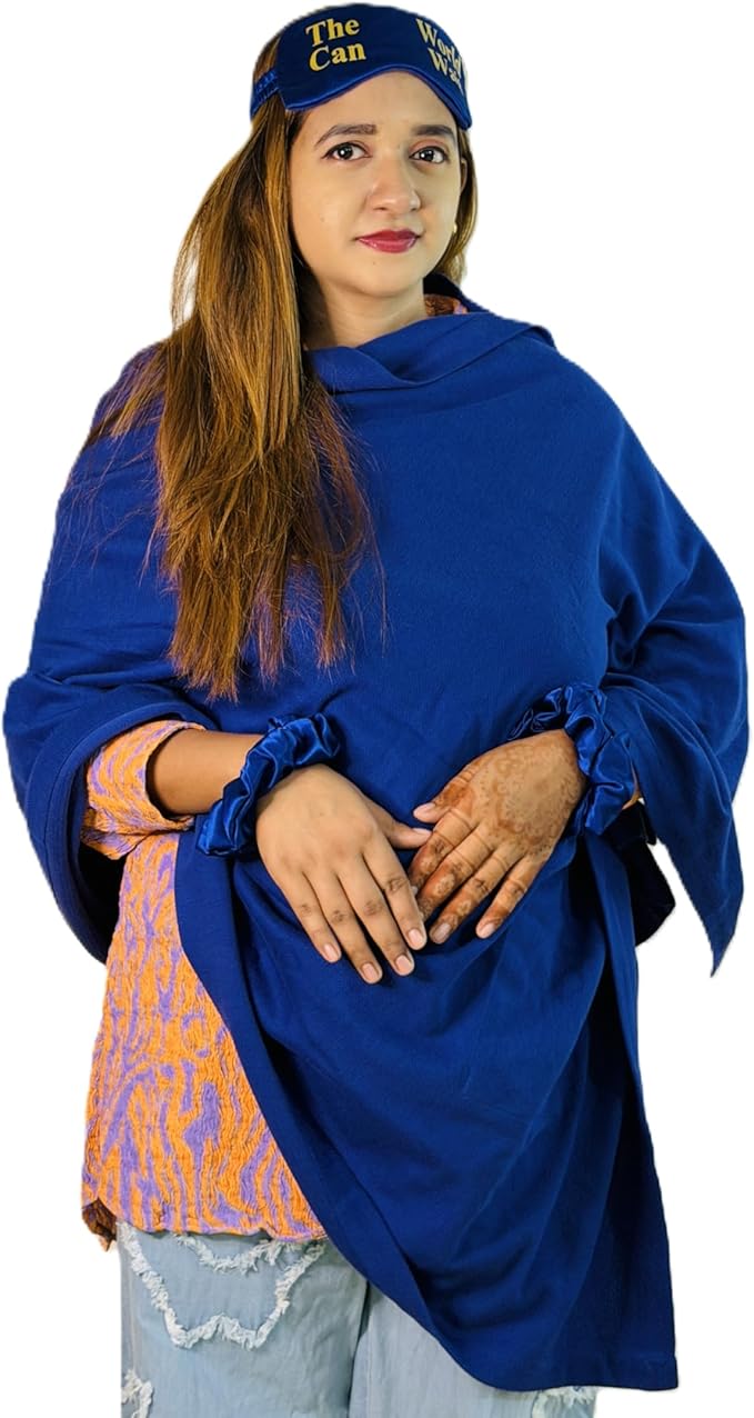 Wayfarer Shawl with Pouch | Voyagers Comfort Set with Luxury Travel Scarf, Eye Mask, Satin Scrunchies & Travel Pouch