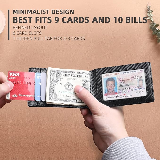 Zitahli Wallet for Men-6 Slots ID Window-Mens Wallets-Slim Wallet Classic Spring Money Clip RFID Blocking-Gift for Men