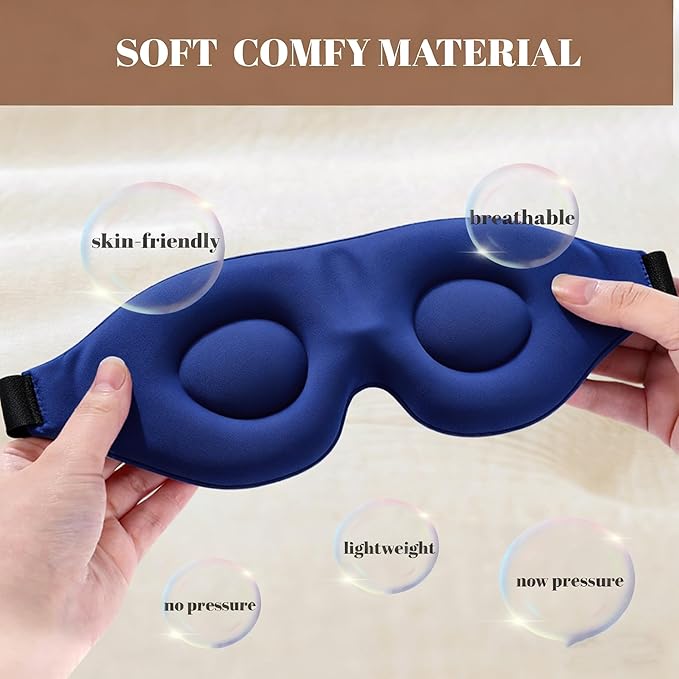 Sleep Mask for Women Men Comfortable Blockout Soft 3D Padded Eye Mask for Sleeping Side Sleeper Friendly Royal Blue
