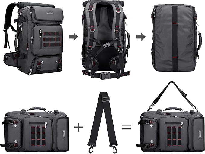 WITZMAN Carry on Travel Backpack for Men Women Airline Approved Convertible Nylon Duffle Backpack Luggage Bag (B682 Silvery Grey)