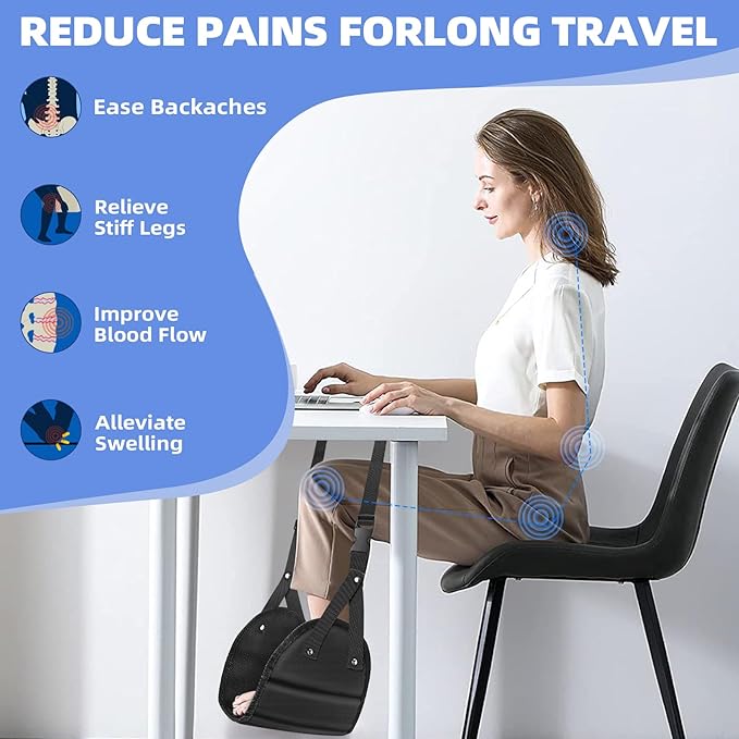 Travel Essentials Women Men, 2 Pack Black Airplane Footrest Leg Foot Hammock Rest Travel Luggage Accessories Gadgets Under Desk Flying Long Fight Trip Seat Organizer Must Haves Gifts Kids Needs