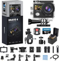 AKASO Brave 4 Action Camera with 128GB MicroSDXC U3 Card 4K30FPS 20MP Ultra HD 131FT Waterproof Underwater Camera EIS WiFi Remote Control 5X Zoom Sport Camera with Motorcycle Bicycle Accessories Kit