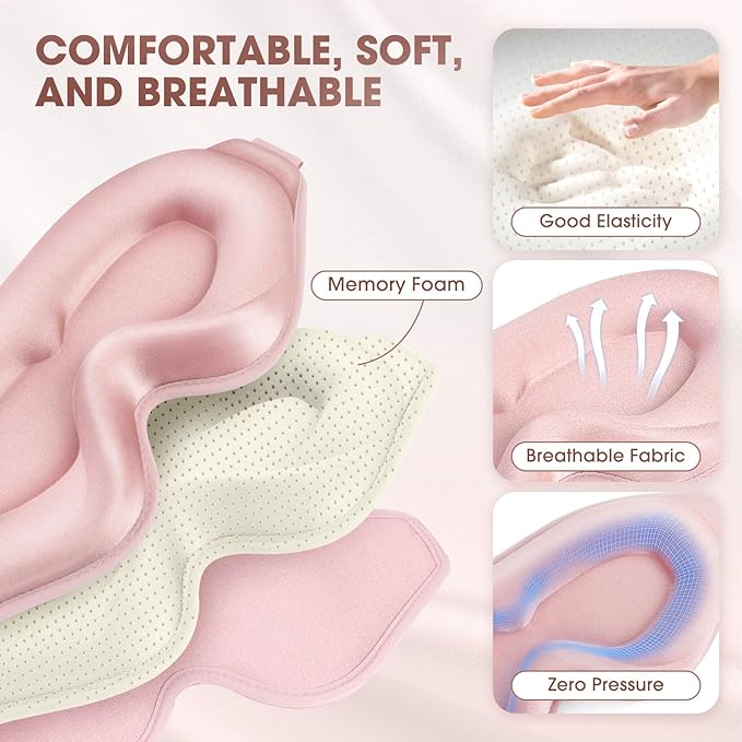Sleep Mask | 99% Fully Block Out Light Eye Sleep Mask | Long Lash Extension | 3D Deep Contoured Eyes Cover Zero Pressure | Adjustable Straps | Sleep Travel Home Nap Rest Women Men (Pink)
