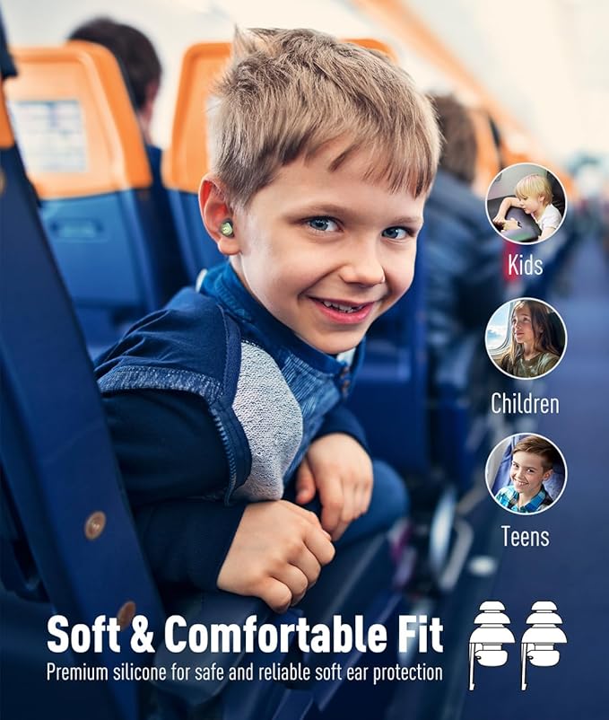 Kids Ear Plugs for Ear Pressure Relief, 2 Pairs Noise Reduction Soft Reusable Ear Plugs for Children, Airplane Travel Essentials for Sleep, Study, Focus, Noise Sensitivity (Blue: Jolly Jots)