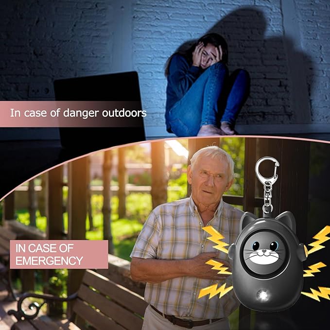 Personal Safety Alarm for Women by Women–Loud Siren, 130dB Loud Siren Keychain in a Variety of Colors, Cute Cat Design Security Device for Children, Elderly