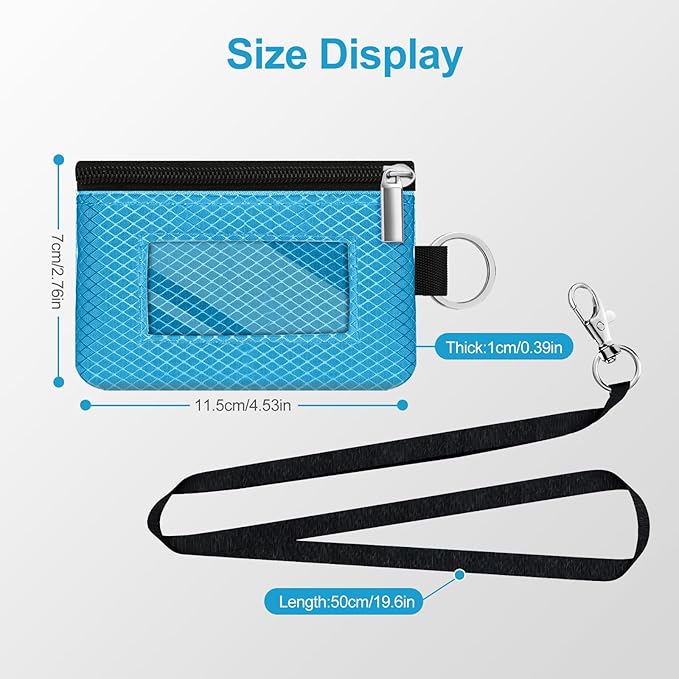 Minimalist RFID Blocking Small Wallet with ID Window,WaterResistant Zip Id Case Wallet with Lanyard Keychain for Cards,Cash,Travel,Women,Men (Lake Blue)