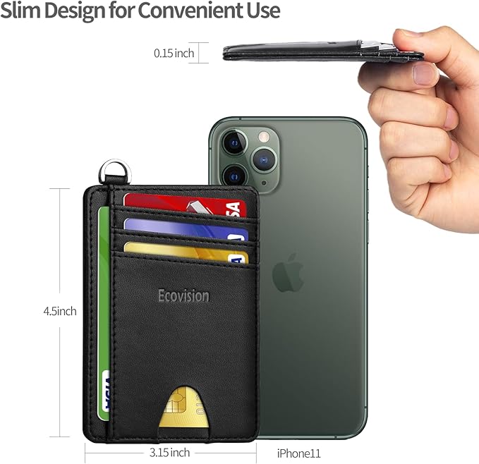 EcoVision Slim Minimalist Front Pocket Wallet, RFID Blocking Credit Card Holder Wallet with Detachable D-Shackle for Men Women