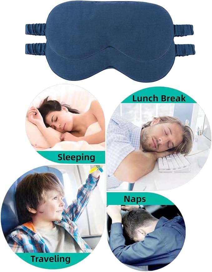 HBHLFZ Sleep Mask 2 Pack - Bamboo Viscose Fiber Sleeping Eye Mask - with Elastic Band/Headband - Comfort Sleeping Shade - for Nighttime Sleeping, Traveling & Napping（Navy Blue）