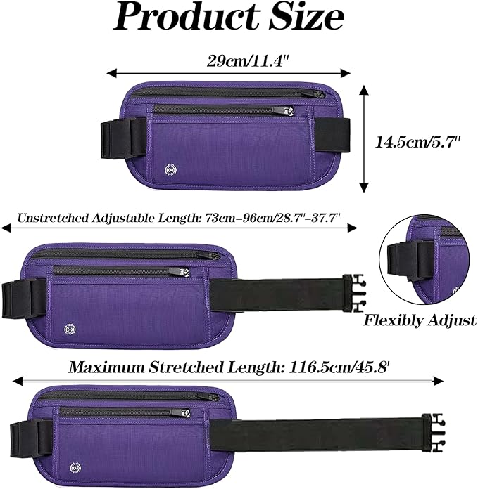 Purple Hidden Money Belt for Travel for Men, Waist Wallet Anti Theft, RFID Passport Holder For Travel Men Or Women, Money Pouch, RFID Passport Holder